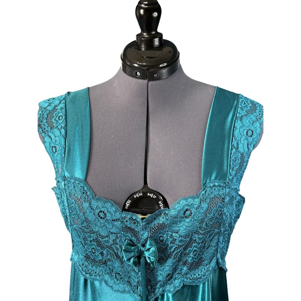 Vintage Corna Teal Satin Lace Nightgown Negligee XXXL 3X - Picture 2 of 9